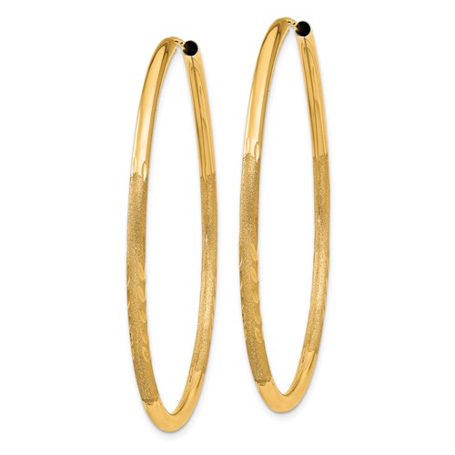 14k yellow gold satin diamond cut endless round hoop earrings 44mm x 2mm