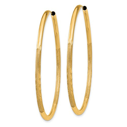 14k yellow gold satin diamond cut endless round hoop earrings 44mm x 2mm
