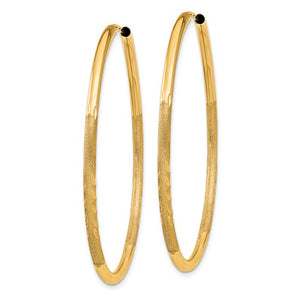 14k Yellow Gold Satin Diamond Cut Endless Round Hoop Earrings 44mm x 2mm