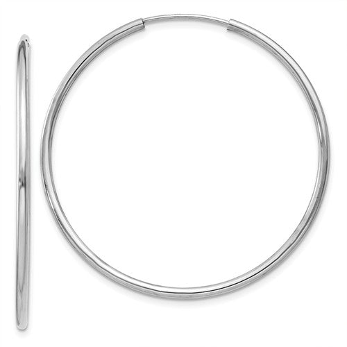 14k white gold classic endless round hoop earrings 37mm x 1.5mm
