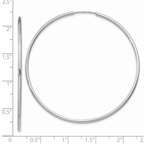 14k white gold classic endless round hoop earrings 50mm x 1.5mm