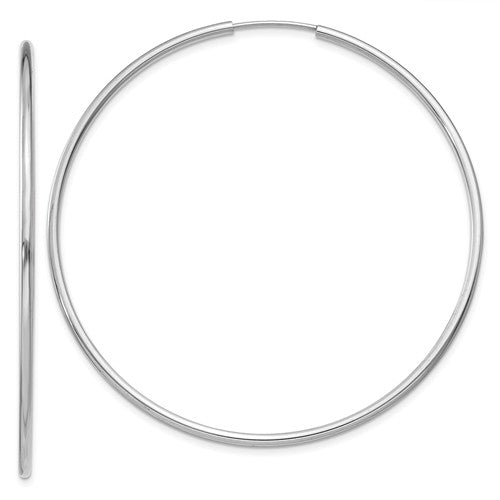 14k white gold classic endless round hoop earrings 50mm x 1.5mm