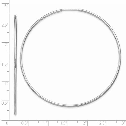 14k White Gold Classic Endless Round Hoop Earrings 63mm x 1.5mm