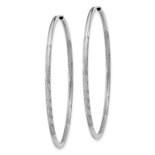 14k white gold satin diamond cut endless round hoop earrings 38mm x 1.5mm