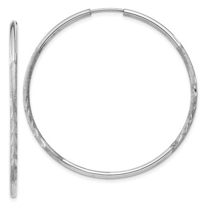 14k white gold satin diamond cut endless round hoop earrings 38mm x 1.5mm