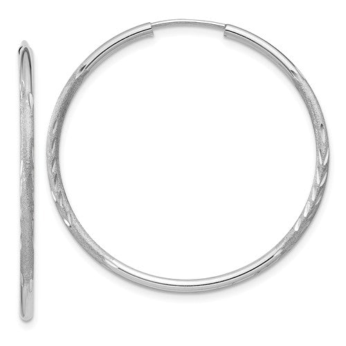 14k white gold satin diamond cut endless round hoop earrings 31mm x 1.5mm