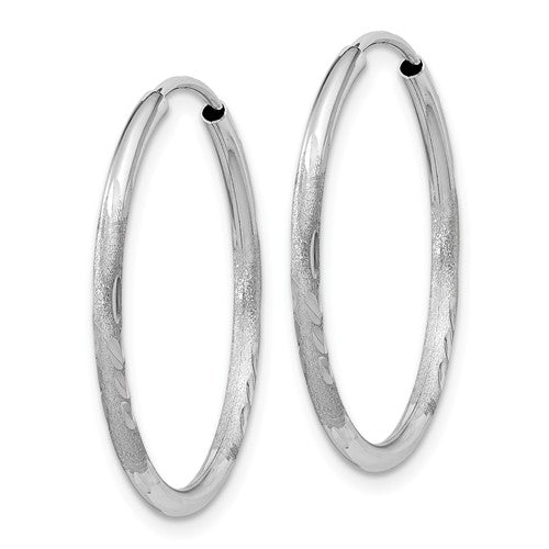 14k white gold satin diamond cut endless round hoop earrings 22mm x 1.5mm