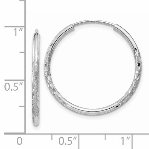 14k white gold satin diamond cut endless round hoop earrings 22mm x 1.5mm