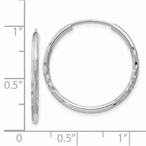 14k White Gold Satin Diamond Cut Endless Round Hoop Earrings 22mm x 1.5mm