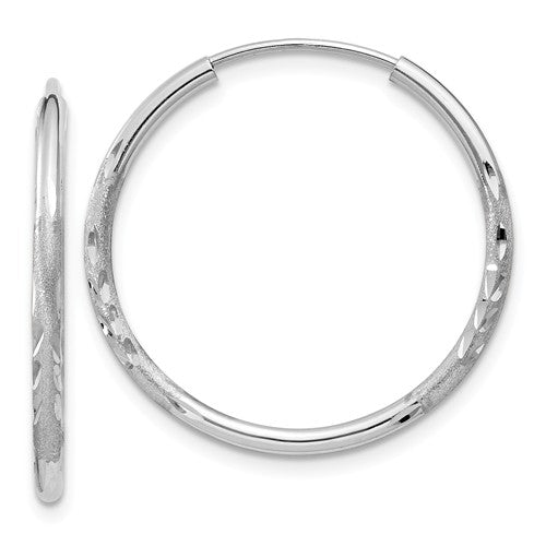 14k white gold satin diamond cut endless round hoop earrings 22mm x 1.5mm