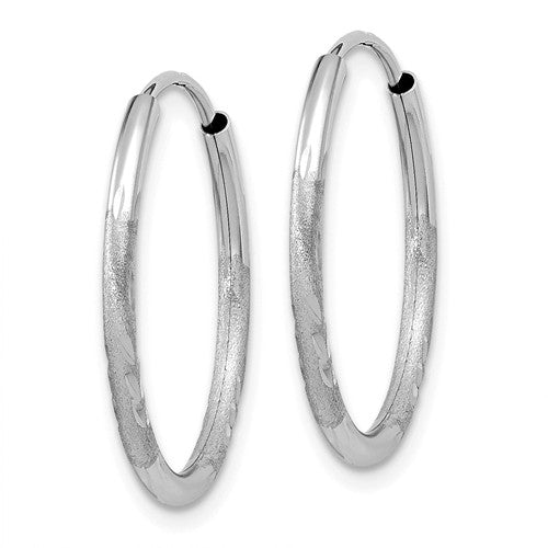 14k white gold satin diamond cut endless round hoop earrings 19mm x 1.5mm