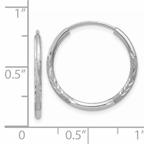14k white gold satin diamond cut endless round hoop earrings 19mm x 1.5mm