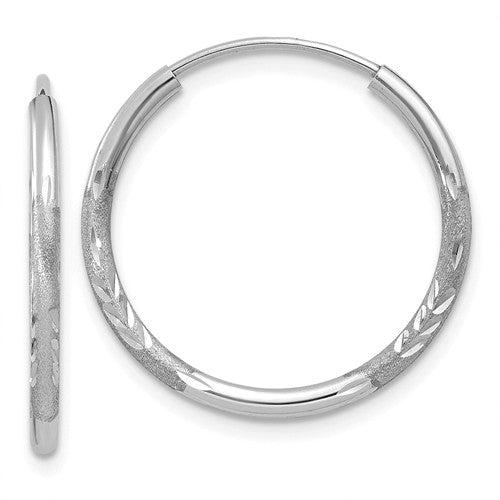14k white gold satin diamond cut endless round hoop earrings 19mm x 1.5mm