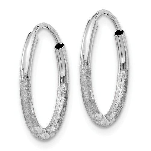 14k white gold satin diamond cut endless round hoop earrings 15mm x 1.5mm