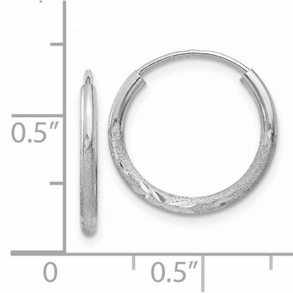 14k white gold satin diamond cut endless round hoop earrings 15mm x 1.5mm