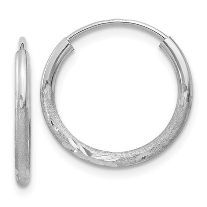14k white gold satin diamond cut endless round hoop earrings 15mm x 1.5mm