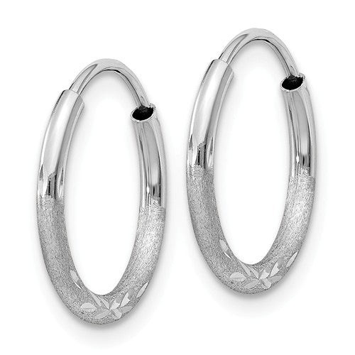 14k white gold satin diamond cut endless round hoop earrings 12mm x 1.5mm