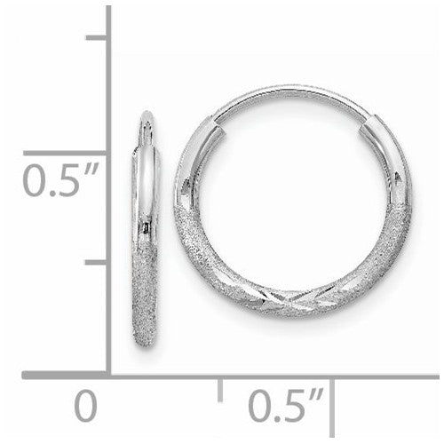 14k white gold satin diamond cut endless round hoop earrings 12mm x 1.5mm