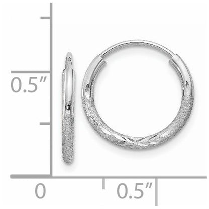 14k white gold satin diamond cut endless round hoop earrings 12mm x 1.5mm