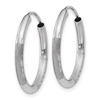 14k white gold satin diamond cut endless round hoop earrings 19mm x 2mm