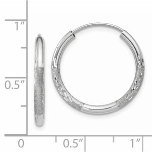 14k White Gold Satin Diamond Cut Endless Round Hoop Earrings 19mm x 2mm