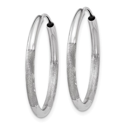 14k white gold satin diamond cut endless round hoop earrings 24mm x 2mm