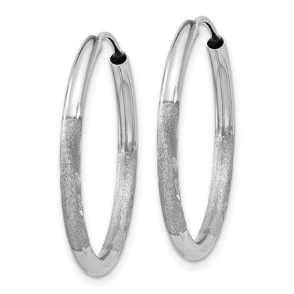 14k white gold satin diamond cut endless round hoop earrings 24mm x 2mm