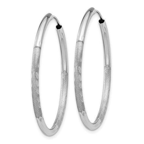 14k White Gold Satin Diamond Cut Endless Round Hoop Earrings 33mm x 2mm