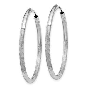 14k White Gold Satin Diamond Cut Endless Round Hoop Earrings 33mm x 2mm