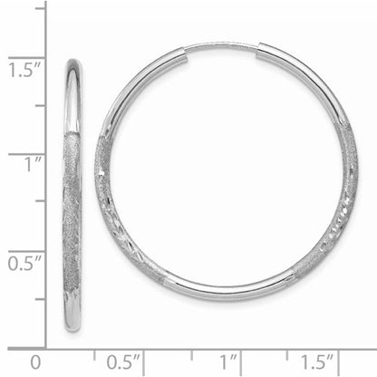 14k white gold satin diamond cut endless round hoop earrings 33mm x 2mm