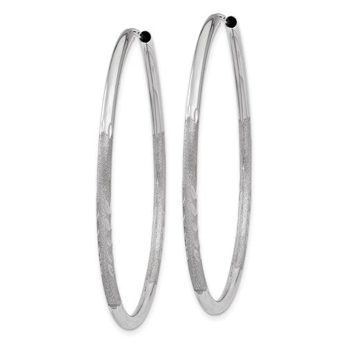 14k white gold satin diamond cut endless round hoop earrings 43mm x 2mm