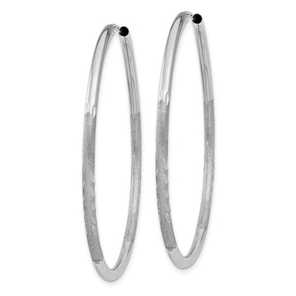 14k white gold satin diamond cut endless round hoop earrings 43mm x 2mm