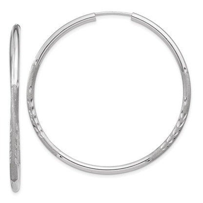 14k white gold satin diamond cut endless round hoop earrings 43mm x 2mm