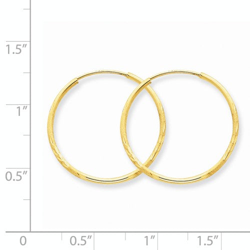 14k Yellow Gold Diamond Cut Satin Endless Round Hoop Earrings 23mm x 1.25mm - BringJoyCollection