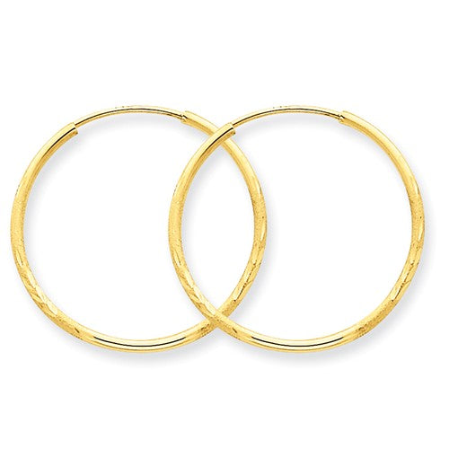 14k Yellow Gold Diamond Cut Satin Endless Round Hoop Earrings 23mm x 1.25mm - BringJoyCollection