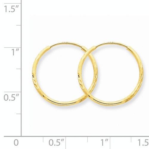 14k yellow gold diamond cut satin endless round hoop earrings 19mm x 1.25mm