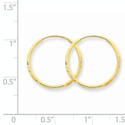 14k yellow gold diamond cut satin endless round hoop earrings 19mm x 1.25mm