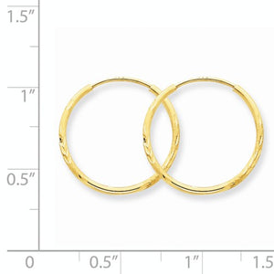 14k Yellow Gold Diamond Cut Satin Endless Round Hoop Earrings 19mm x 1.25mm - BringJoyCollection