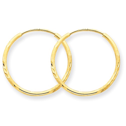 14k Yellow Gold Diamond Cut Satin Endless Round Hoop Earrings 19mm x 1.25mm - BringJoyCollection