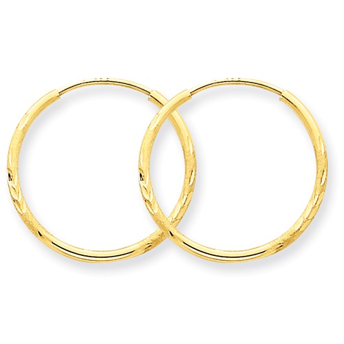 14k yellow gold diamond cut satin endless round hoop earrings 19mm x 1.25mm