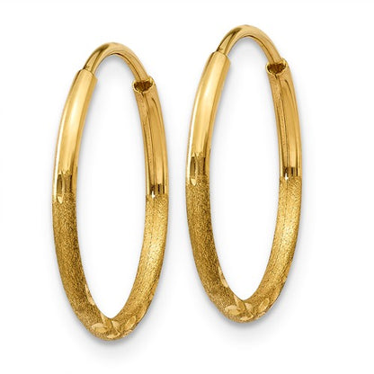 14k yellow gold diamond cut satin endless round hoop earrings 16mm x 1.25mm