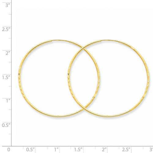 14k yellow gold diamond cut satin endless round hoop earrings 43mm x 1.25mm