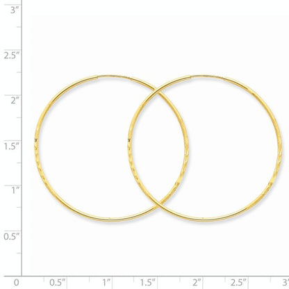14k yellow gold diamond cut satin endless round hoop earrings 43mm x 1.25mm
