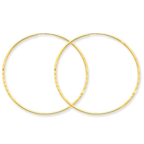 14k Yellow Gold Diamond Cut Satin Endless Round Hoop Earrings 43mm x 1.25mm - BringJoyCollection