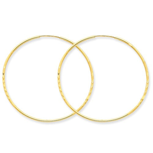 14k yellow gold diamond cut satin endless round hoop earrings 43mm x 1.25mm
