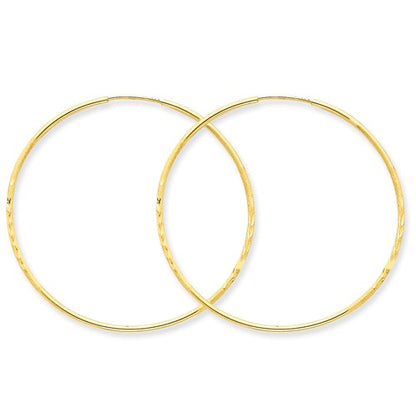 14k yellow gold diamond cut satin endless round hoop earrings 43mm x 1.25mm