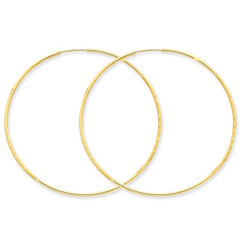 14k yellow gold diamond cut large endless round hoop earrings 53mm x 1.25mm