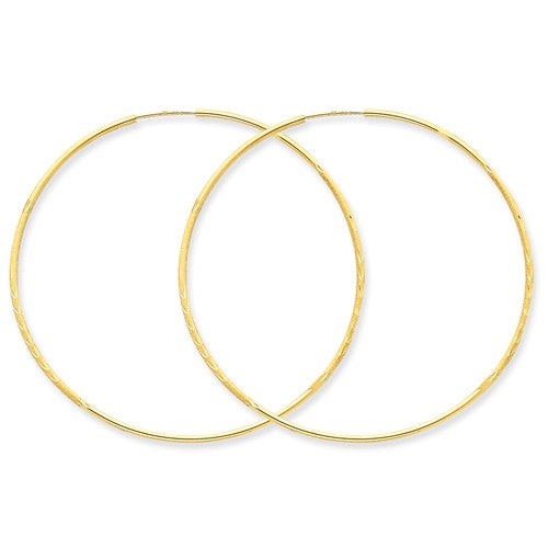 14k yellow gold diamond cut large endless round hoop earrings 53mm x 1.25mm