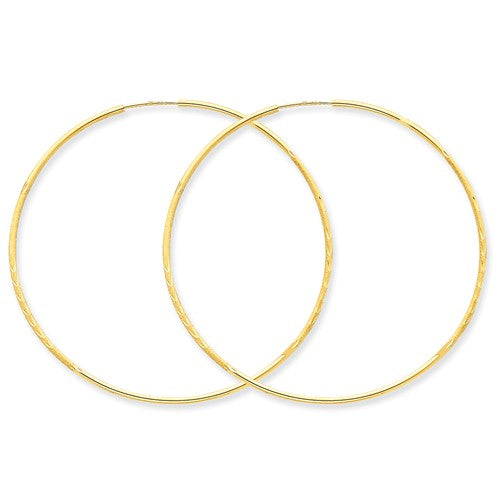 14k Yellow Gold Diamond Cut Large Endless Round Hoop Earrings 53mm x 1.25mm - BringJoyCollection