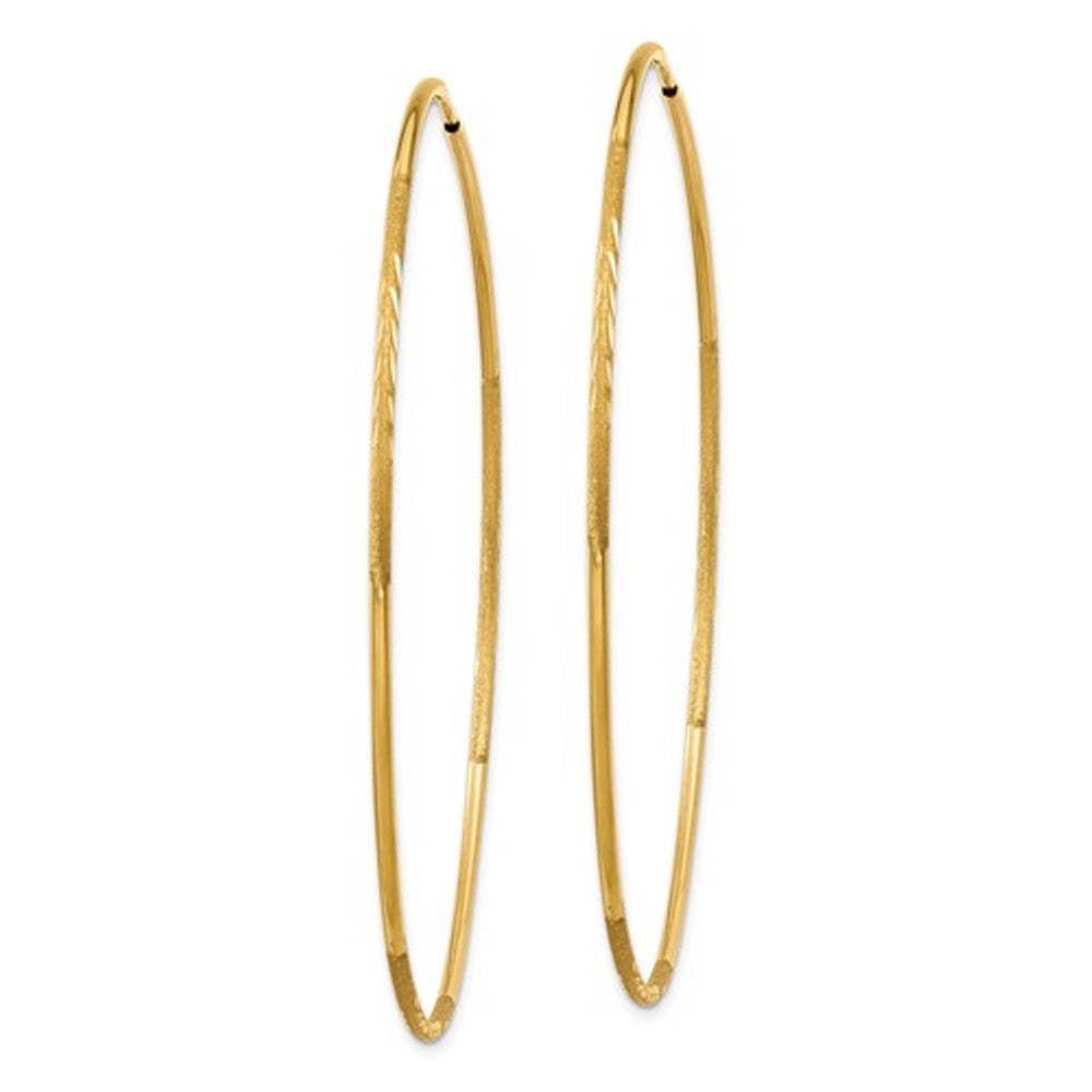 14k yellow gold diamond cut large endless round hoop earrings 60mm x 1.25mm